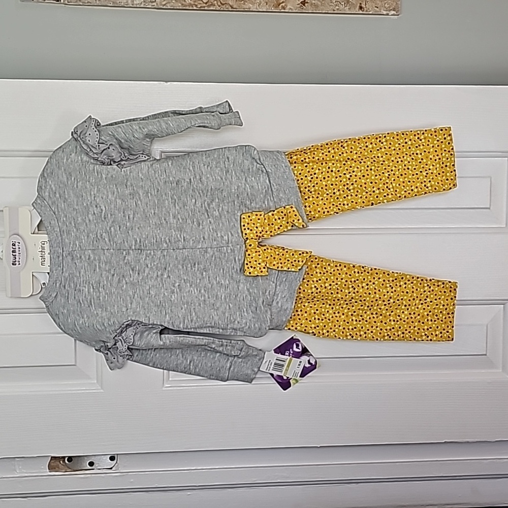 Blueberi Blvd Gray and Yellow Outfit Kid's Top Size 4T Pants Size 5 - Picture 7 of 13